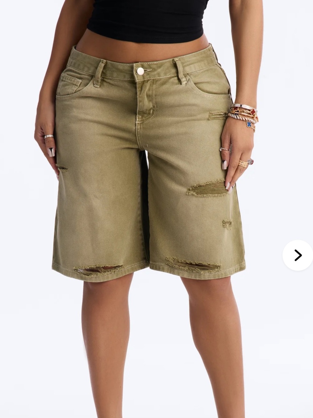 Fashion Nova Olive Green Distressed Bermuda Shorts